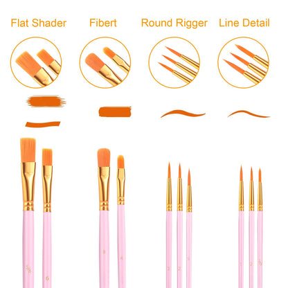 AROIC Acrylic Paint Brushes, 6 Packs/60 pcs Nylon Hair Paint Brush Set for All Purpose Oil Watercolor Painting Artist Professional Kits (Pink)