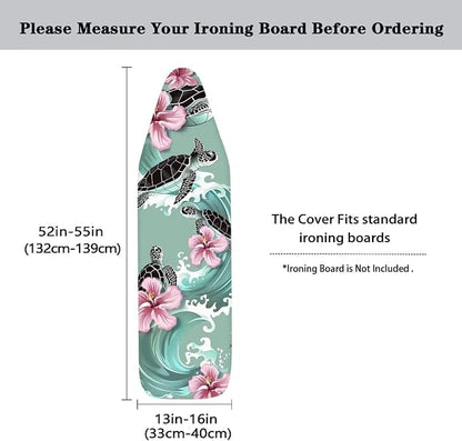 Sea Turtle Print Iron Board Cover 15x54 Inch, Hibiscus Printed Ironing Board
