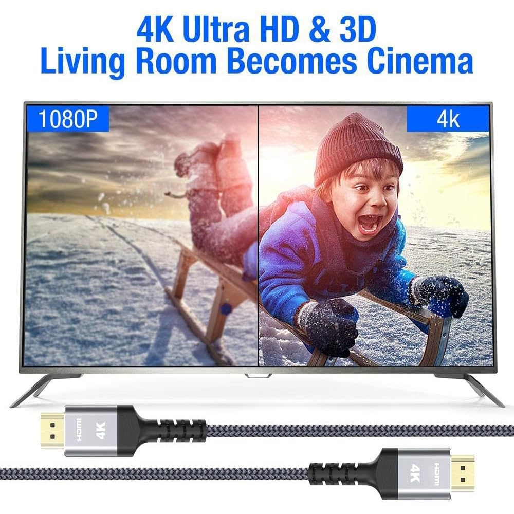 Highwings High-Speed 25 FT HDMI Cable, 18Gbps 2.0 Braided HDMI Cord, 4K HDR, HDR10, HDCP 2.2, ARC, Compatible with Roku TV/HDTV/PS5/Blu-ray