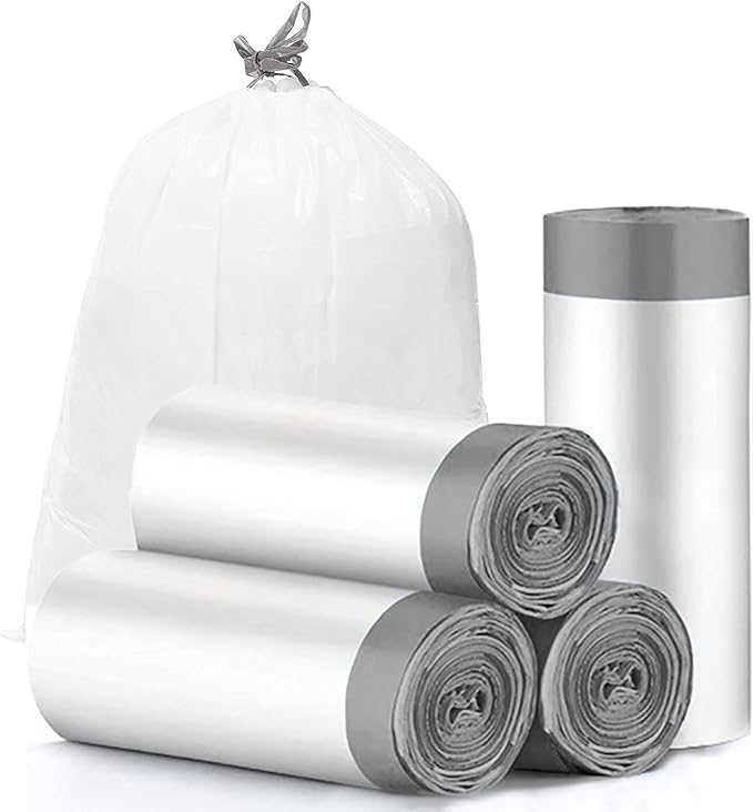 CHARMOUNT Drawstring 4 Gallon Trash Bags, Small Garbage Bags, Unscented Trash