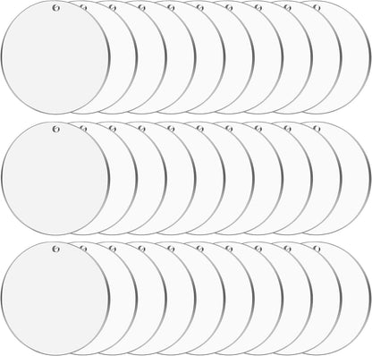 Cludoo 3.5 Inch Acrylic Ornaments Blanks, 30pcs Clear Round Acrylic Ornament Blanks, Acrylic Circle Disc Ornament Blanks with Hole for Vinyl, Christmas Decor, Engraving, Painting, and DIY Crafting