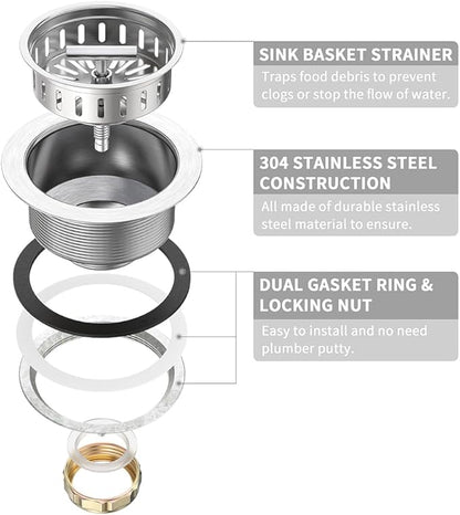 KONE Kitchen Sink Drain Sink Strainer 3-1/2 Inch Drain Assembly Kit Replacement