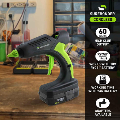 Surebonder 18V Ryobi Battery Powered Fully Cordless Hot Glue Gun, Professional, Full Size for DIY, Crafting, Repairs, 60 Watt, Battery and Charger NOT Included - Tool Only