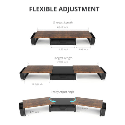 OPNICE Desk Organizers and Accessories, Dual Monitor Stand Riser with Drawer and 2 Pen Holders, Desk Shelf Wood Computer Racks for Office Workspace Organizers, Desktop Organization (Rustic Brown)
