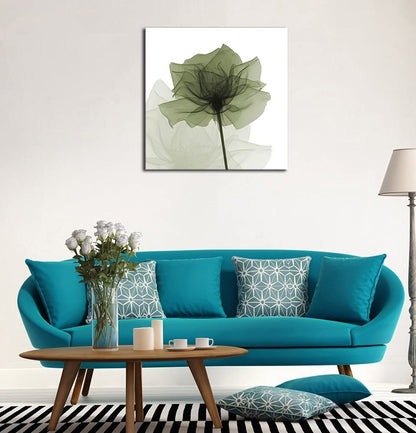 Wieco Art Large Contemporary Gallery Wrapped Floral Giclee Canvas Print Green Flickering Flowers Pictures Paintings on Canvas Wall Art Ready to Hang for Living Room Home Decorations 24x24 inch