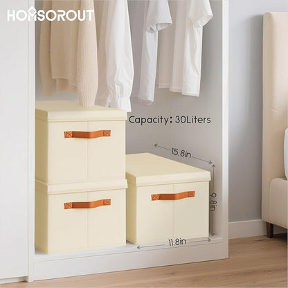 Homsorout Storage Bins with Lids - Large Fabric Closet Bins with Lid, 8 Pack Clothes Organizers and Storage, Collapsible Stackable Cube Basket for Home, Office, Dorm, Beige