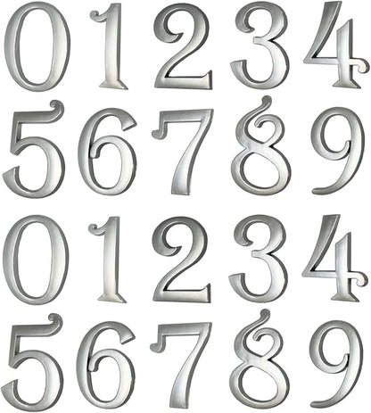 Chrome Mailbox Numbers, Self Adhesive Door Address Sign Number Stickers for Aprtment Office Home Room, Siver Shiny, Suit for Outside or Indoor, 2-3/4 Inch Hight. (Silver, 2.75" - Set of 20)