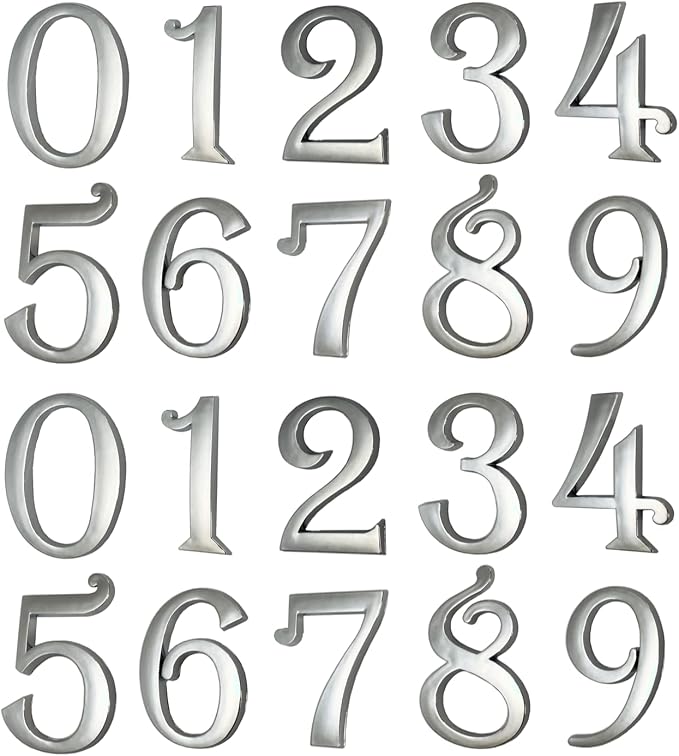 2 Inch Mailbox Numbers, Chrome Door Address Sign Number Stickers for Aprtment Office Home Room, Self Adhesive Install, Metal Shining, Suit for Outside or Indoor.(Silver, 2" - Set of 20)