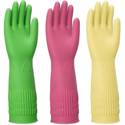 Rubber Gloves for Cleaning – 3 Pairs Reusable Gloves for Dishwashing, Kitchen and Household Tasks, 15-Inch Long (Regular Style, Medium (Fits Small Hands))