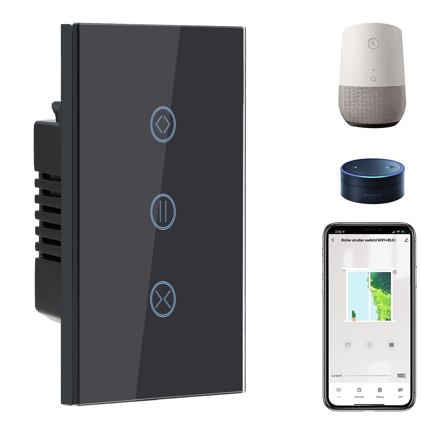 BSEED Smart Light Switch,1 Gang WiFi Touch Switch with Smart Life APP Control and Timing Function,Black Single Pole Switches Work with Amazon Alexa,Google Assistant -(3 Way) Multi-Control Association