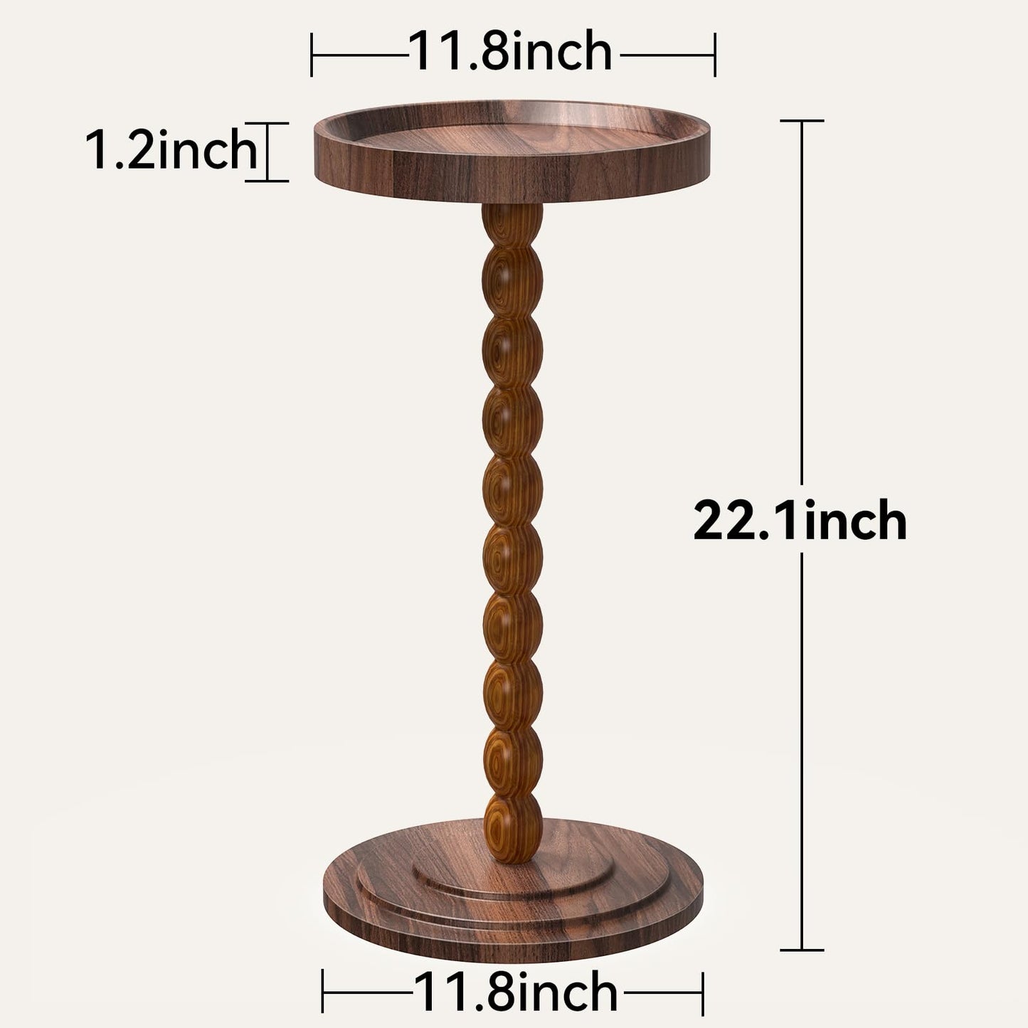 XNSDXV Round Side Table with Solid Wood Leg, Small Drink Table for Small Spaces, Martini Table with Raised Edge, Pedestal Side Table for Living Room, Bedroom,Sofa and Couch (Walnut Brown)