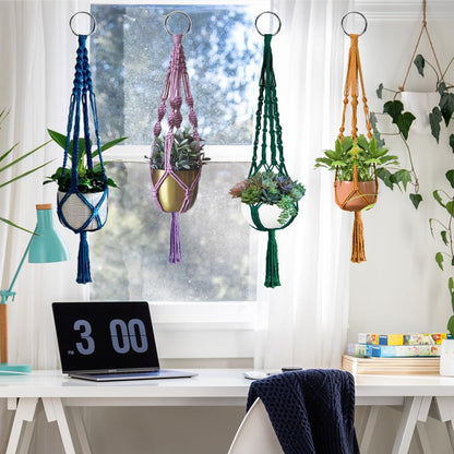 Ewparts Macrame Plant Hanger Kit with Instruction Book Tutorials Metal Rings 4mm Macrame Cord Green/Purple/Orange/Blue Pre-Cutted for Making 4 Macrame Plant Hangers Macrame Kit for Adults Beginners