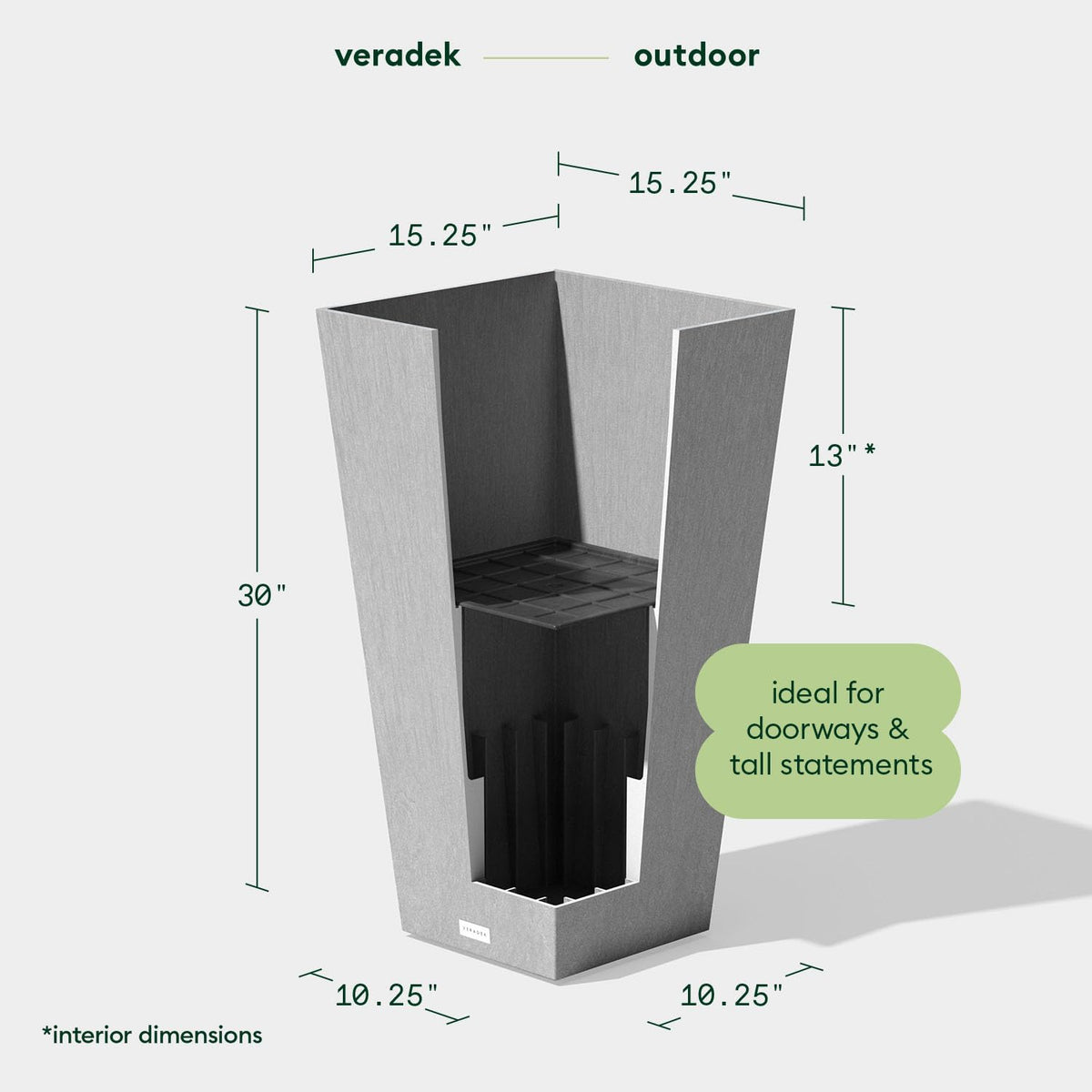 Veradek V-Resin Indoor/Outdoor Taper Planter (30 inch, Grey)