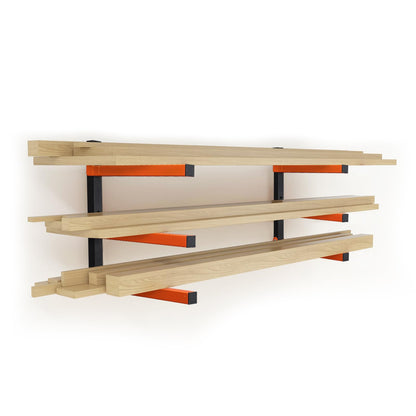 HOME RIGHT 2 Pack Lumber Rack,Wood Organizer and Lumber Storage Rack Wall Mount with 3-Level,Orange Heavy Duty Metal Wood Storage Racks for Indoor and Outdoor