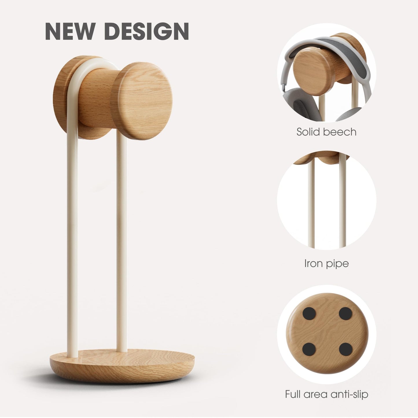 Fenge 11.3" Tall Headphone Stand for Desk, Nature Wood & Metal Headphone Holder with Storage Base, Desktop Headset Stand for Gaming Universal Headphones, Oak