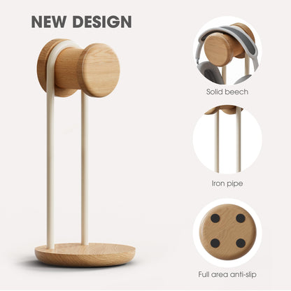 Fenge 11.3" Tall Headphone Stand for Desk, Nature Wood & Metal Headphone Holder with Storage Base, Desktop Headset Stand for Gaming Universal Headphones, Oak