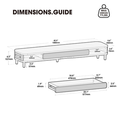 Fenge Monitor Stand with Large Drawer, 42.5 Inch Dual Monitor Riser for 2 Monitors, Ergonomic Computer Desk Shelf with Soft Touch Leather & Storage Organizer for Laptop, Computer, TV, PC, Printers