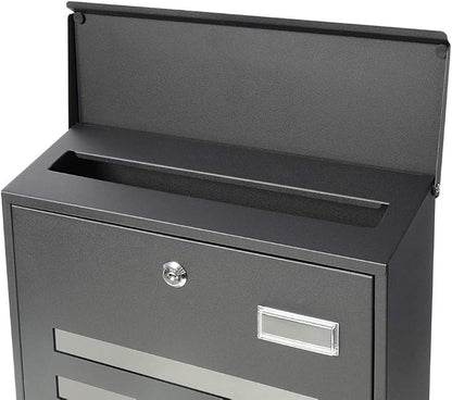 Decaller Galvanized Steel Mailbox with Key Lock, Wall Mount Metal Mail Box Outdoor, 13" x 11.8" x 4.1", 918 Black