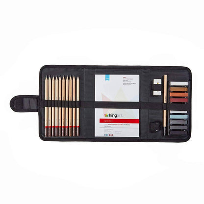 KINGART DRAWING & SKETCHING 25 pc. TRAVEL SET, Graphite, and Charcoal Pencils & Pastels plus Supplies, Art Drawing Kit for Adults, Teens, Beginner to Pro, Ideal for Shading, Blending, 25 pc.