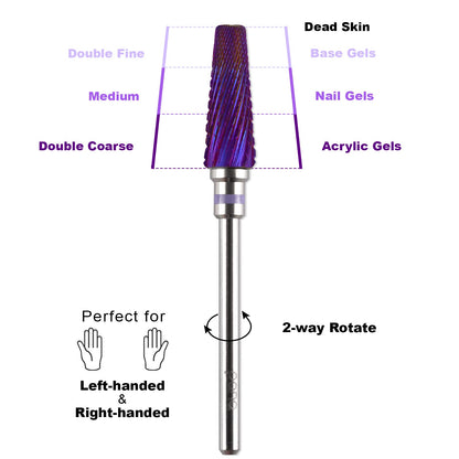 PANA Nail Carbide 5 in 1 Bit - Two Way Rotate use for Both Left and Right Handed - Fast Remove Acrylic or Hard Gel - 3/32" Shank - Manicure, Nail Art, Drill Machine (Fine - F, Silver)