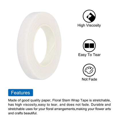 MECCANIXITY Floral Stem Wrap Tape Floral Tape 30yard Length 1/2 Inch Width for Bouquet Crafts Wedding Arrangement Pack of 12, White