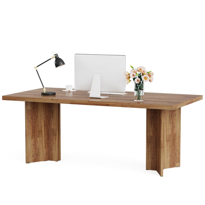 Tribesigns 10.5FT Conference Table, Large Rectangle Meeting Seminar Table for 10-12 Person, Long Wooden Business Tables (Set of 2, Walnut)