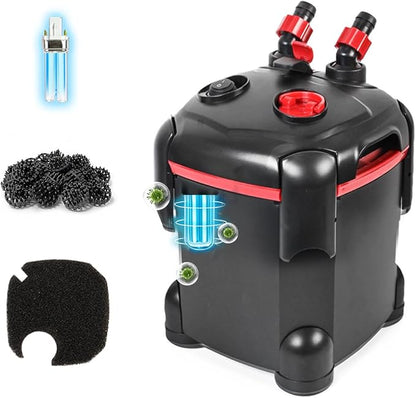 PONDFORSE Canister Filter, External Aquarium Filter Ultra-Quiet Water Circulation Cleaning Machine with Media for Fish Tanks and Aquariums