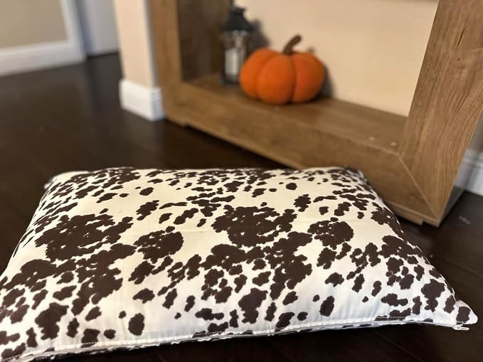 Natural Cotton Canvas Dog Bed – Raw Cotton Filled Pet Cushion Insert, Breathable Eco-Friendly Dog Mattress, Durable Washable Cover with Zipper (Cow Print Brown White, Small 36"x22"x3")