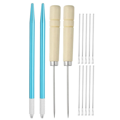 PATIKIL Doll Hair Rooting Holders Kit, 0.8mm Doll Hair Rerooting Knitting Needles with Wood Awls Crochet Hooks Doll Wig Tool for Doll Hair Making Supplies DIY Crafts, Blue