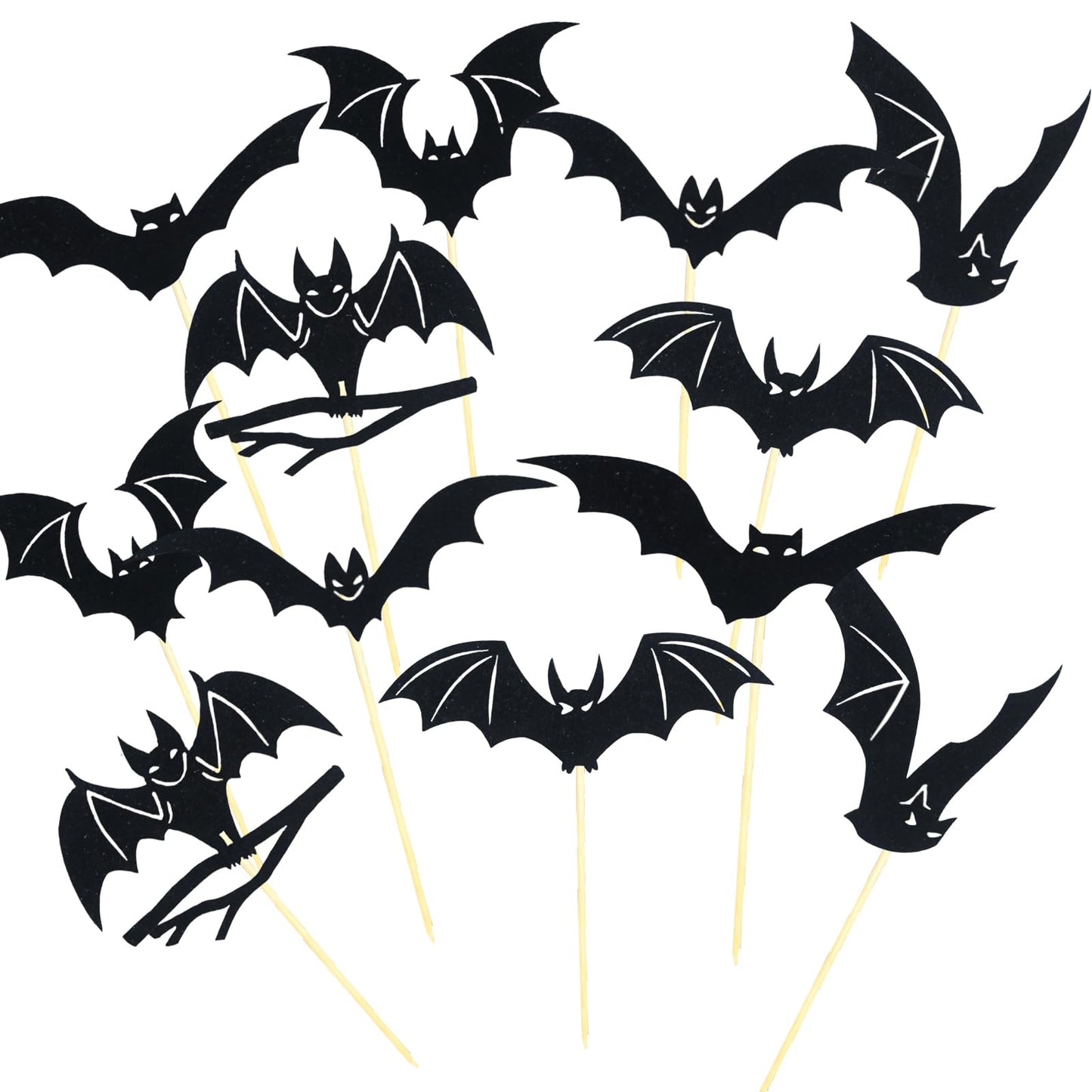 48 Pcs Halloween Black Bat Cupcake Toppers Set Glitter Bat Cupcake Toppers Picks Decor for Halloween Day Birthday Party Baby Shower