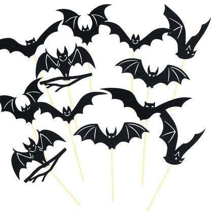 48 Pcs Halloween Black Bat Cupcake Toppers Set Glitter Bat Cupcake Toppers Picks Decor for Halloween Day Birthday Party Baby Shower