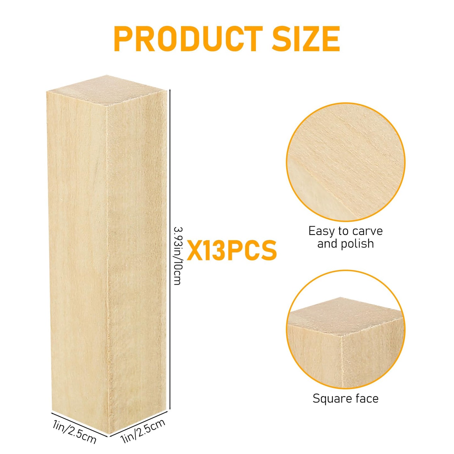 qxayxa 13 Pcs Unfinished Wooden Blocks for Crafts, Basswood Carving Blocks, Basswood for Wood Carving Blocks, Bass Wood for DIY Crafting Whittling for Adults Beginner Experts - 3.9x1x1