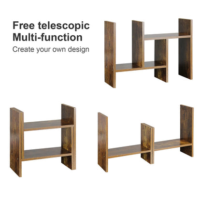 J.M.Deco Desktop Organizers and Storage for Office, Adjustable Desktop Organizer Shelf Double H Display, True Natural Stand Shelf, Desktop Shelf Organizer Natural Wood Tone
