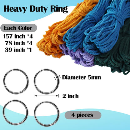 Ewparts Macrame Plant Hanger Kit with Instruction Book Tutorials Metal Rings 4mm Macrame Cord Green/Purple/Orange/Blue Pre-Cutted for Making 4 Macrame Plant Hangers Macrame Kit for Adults Beginners