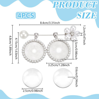 UNICRAFTALE 2 Sets Wedding Bouquet Photo Brooch Charms Rhinestone Bride Pin with Round Glass Cabochons Platinum Memorial Crystal Bride Gift Pearl Floral Bouquet Charms for Friend Bridal Shower Gift