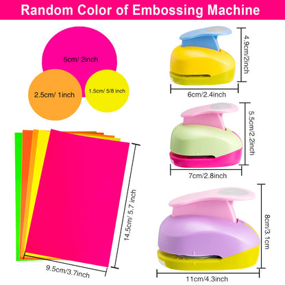 Chengu 3 Pack Craft Paper Punch Circle 2, 1 and 5/8 Inch Punch Paper Punchers Round with 10 Pcs Sticker, Cutter Purple Green Yellow for Card Making Scrapbook DIY Albums Photos Office Supplies