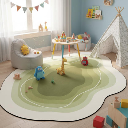 Ultra Soft Comfort Ombre Texture Irregular Shaped Living Room Large Area Rug 5x8 Green Beige Modern Unique Style Deco Rug for Dining Kitchen Bedroom Home Office Machine Washable Fluffy Carpets
