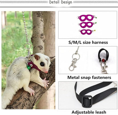 3 Pack Rat Harness and Leash Set - Adjustable Traction Rope Strap Anti-Biting Chain Rope, Small Animal Training Walking Vest Leash for Fancy Rat Mouse Gerbil Hamster Sugar Glider Birds Reptile (Black)