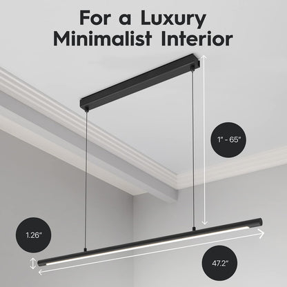 Lorbits LED Linear Pendant Light, Office Light, Flicker-Free, Dimmable, Modern Ceiling Lighting for Bedroom Dining Room Table, 20W 5000K Cold Light 47.2" Black