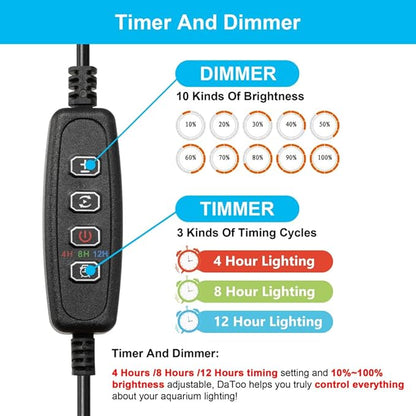 DaToo 4W 7.5inch Submersible Aquarium Light Underwater Fish Tank Light LED Aquarium Light Bar with Timer Auto On/Off and Dimmer Adjustable Brightness, 1 Yr Warranty