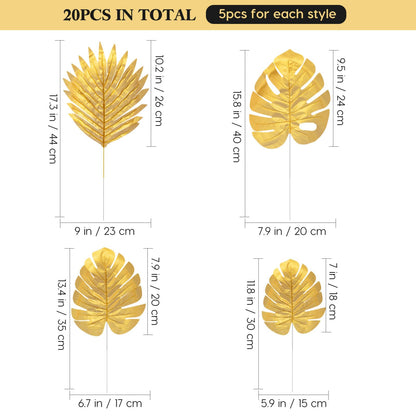 BESTOYARD 20pcs Artificial Plants Palm Leaves Plastic Gold Tropical Party Leaves Decorations Wedding Decorations Simulated Golden Turtle Leaf