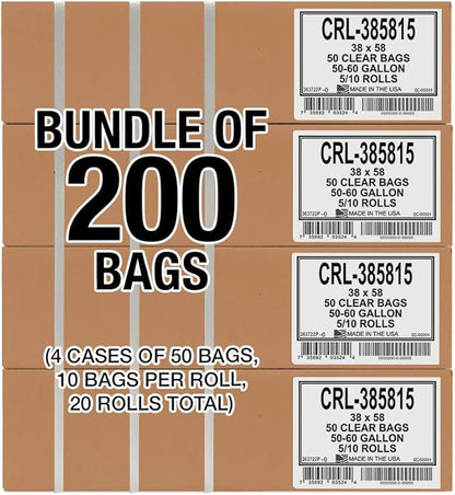 Aluf Plastics 55-60 Gallon 1.5 MIL Clear Garbage Bags