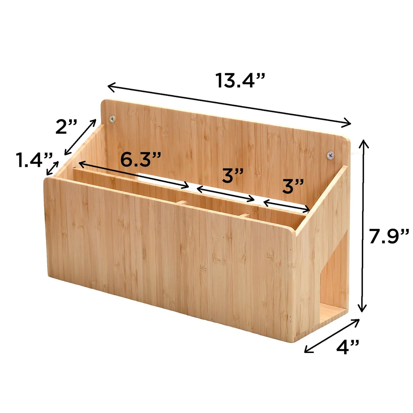 MobileVision Bamboo Magazine Holder / Mail Sorter / File Folder Organizer / Mounted Rack for Home or Office, Includes Mounting Screws