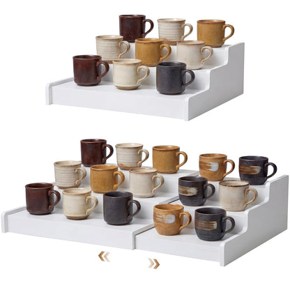 Novabright 1 Pcs 3-tier Expandable Mug Holder Coffee Mug Organizer No Assembly More Space Countertop for Spice Rack Shelf Risers Figures Dessert Shelves and Kitchen Cabinets (White)