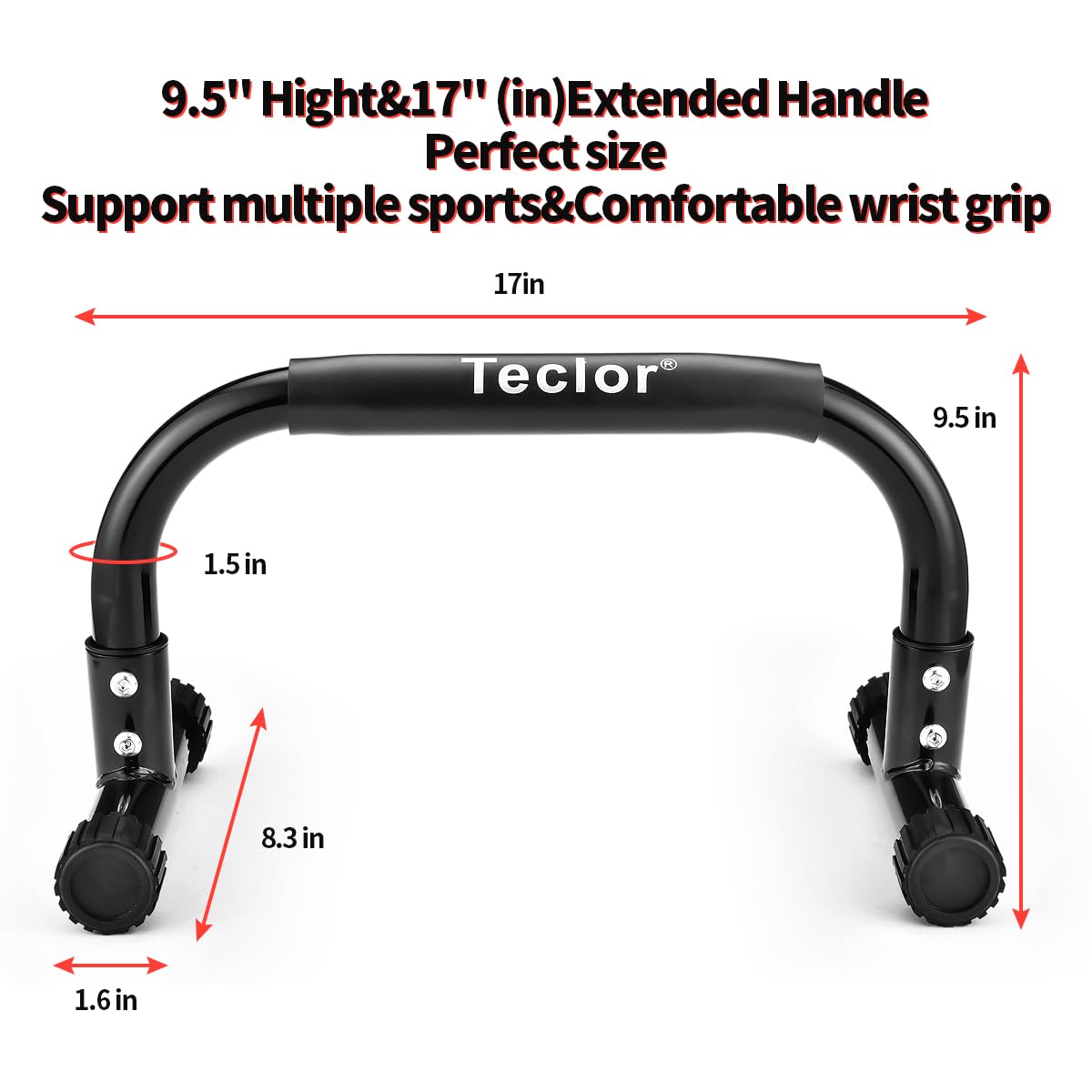 Teclor Push Up Bar,9.5in High Parallettes Bars Great for L-sit, Sturdy Steel Structure Black Push Up Bars for Men & Women, Full Planche & Dips, Heavy-duty No Wobbling Calisthenics Equipment MAX Capacity 660LBS,Floor Workouts Calisthenics Equipment