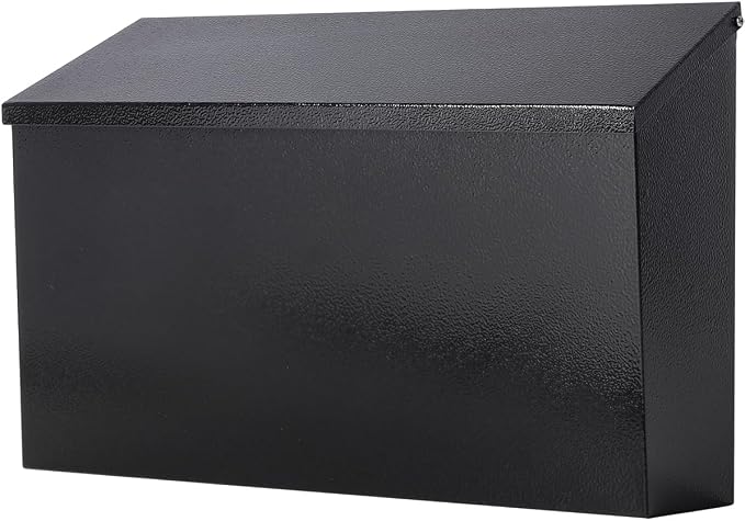 Decaller Large Capacity Mailbox, Wall Mount Mail Box for Letters & Small Packages, Rust-Proof Metal Post Box for Outside, 15.7" x 9.3" x 4.7", 08 Black