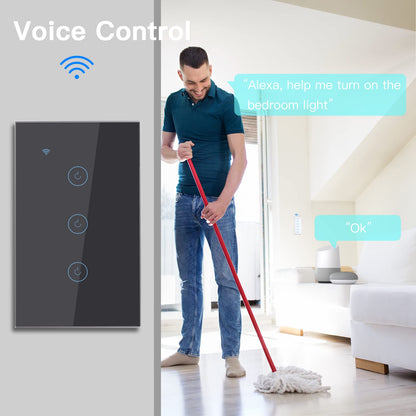 BSEED Smart Light Switch,1 Gang WiFi Touch Switch with Smart Life APP Control and Timing Function,Black Single Pole Switches Work with Amazon Alexa,Google Assistant -(3 Way) Multi-Control Association