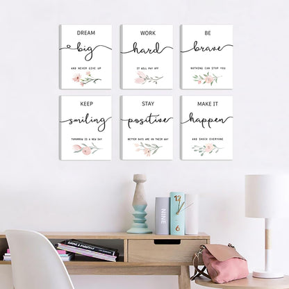 Inspirational Wall Art for Bedroom, Motivational Office Wall Art Decor, Framed Canvas Wall Art for Women, Girls, Positive Affirmations Quotes Prints, Set of 6PCS, 8"x10", FRAMED