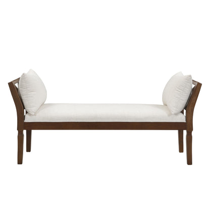 Christopher Knight Home Viko Farmhouse Wooden Living Room Ottoman Bench with Cross-back Detail, Upholstered End of Bed Ottoman with Armrest, Long Entryway Bench, Long Seating for Bedroom, Beige+Walnut