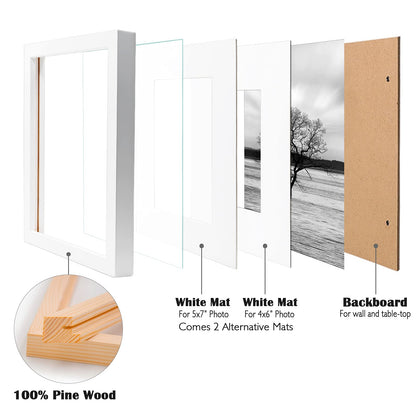 Egofine 8x10 Picture Frames Set of 6, Made of Solid Wood Covered by Plexiglass Display 4x6 and 5x7 with Mat or 8x10' without Mat, for Table Top Display and Wall Mounting Photo Frame White